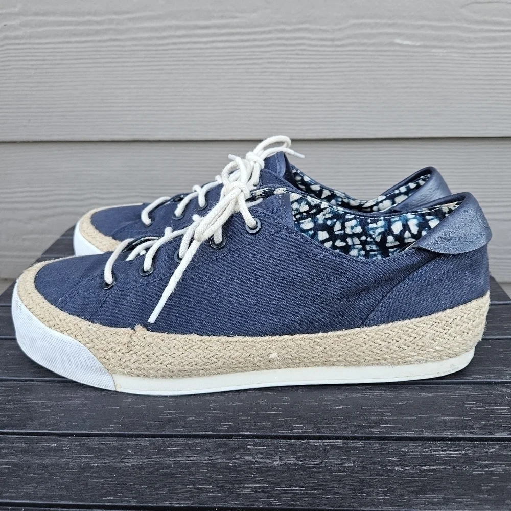 Tory Burch Platform Espadrille Sneakers Navy Blue Canvas & Jute Women's Size 11